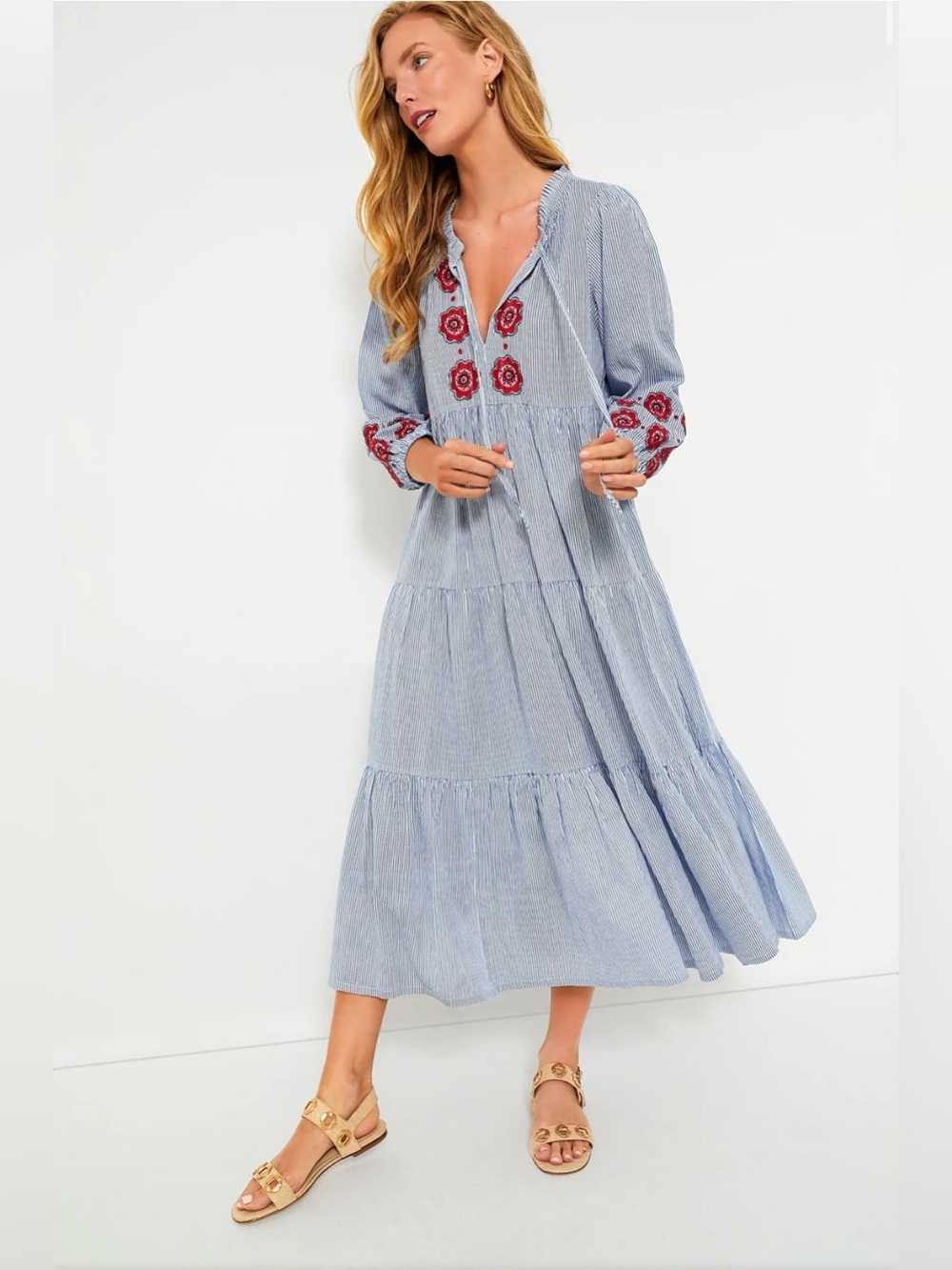 Tuckernut TNUCK BEACH Poppy Stripe Long Sleeve Salty Paloma Caftan Size M NWT